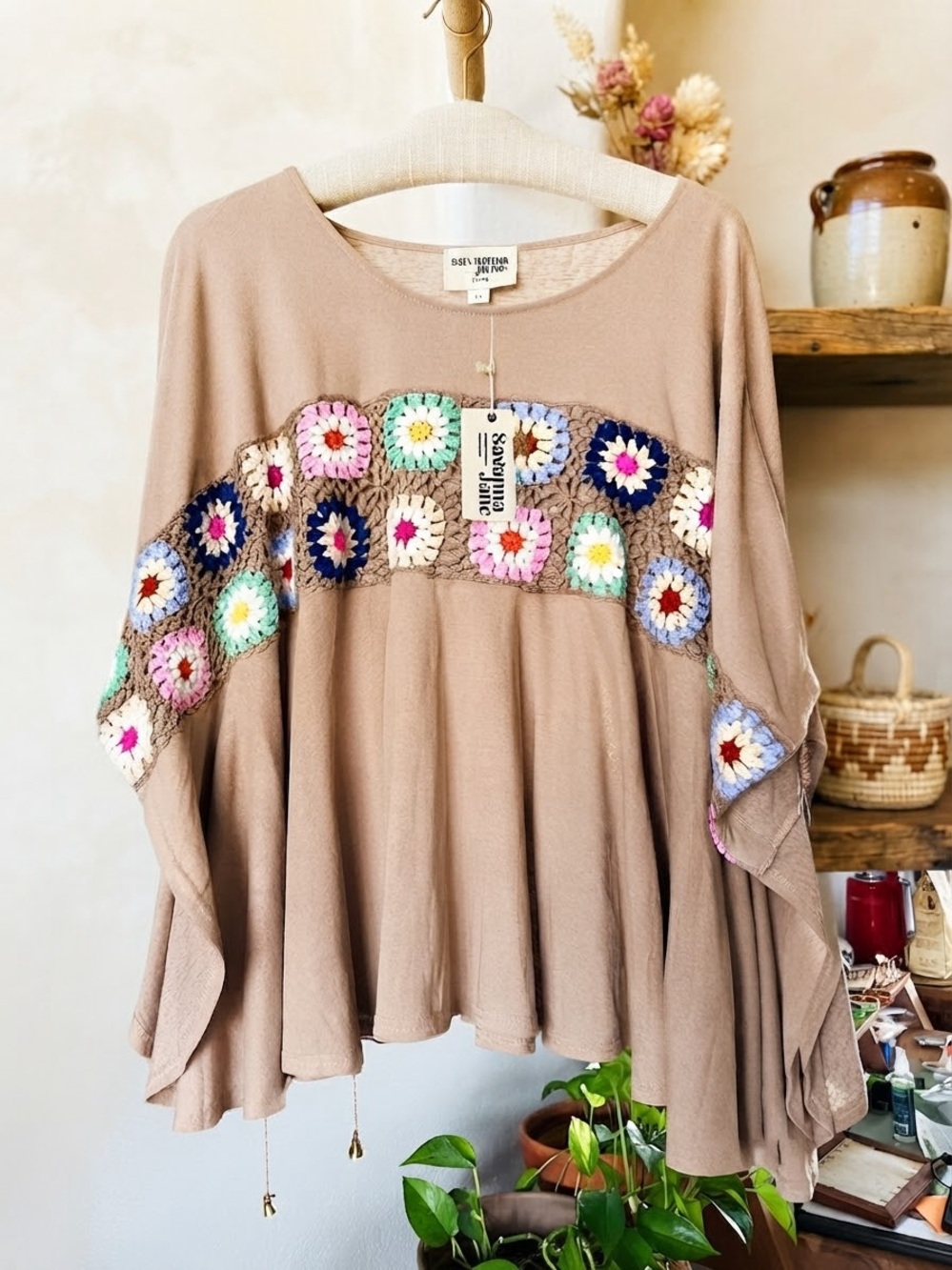 Crochet Granny-Square Accent Oversized Tunic Savanna Jane